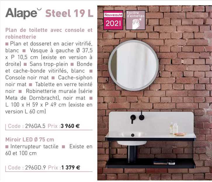 plan de toilette avec console et robinetterie steel 19 l alape