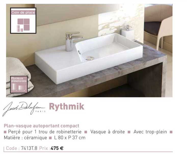 plan-vasque autoportant compact rythmik jacob delafon