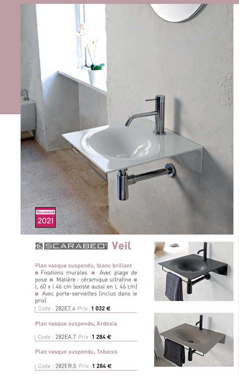 plan vasque suspendu, blanc brillant veil scarabeo