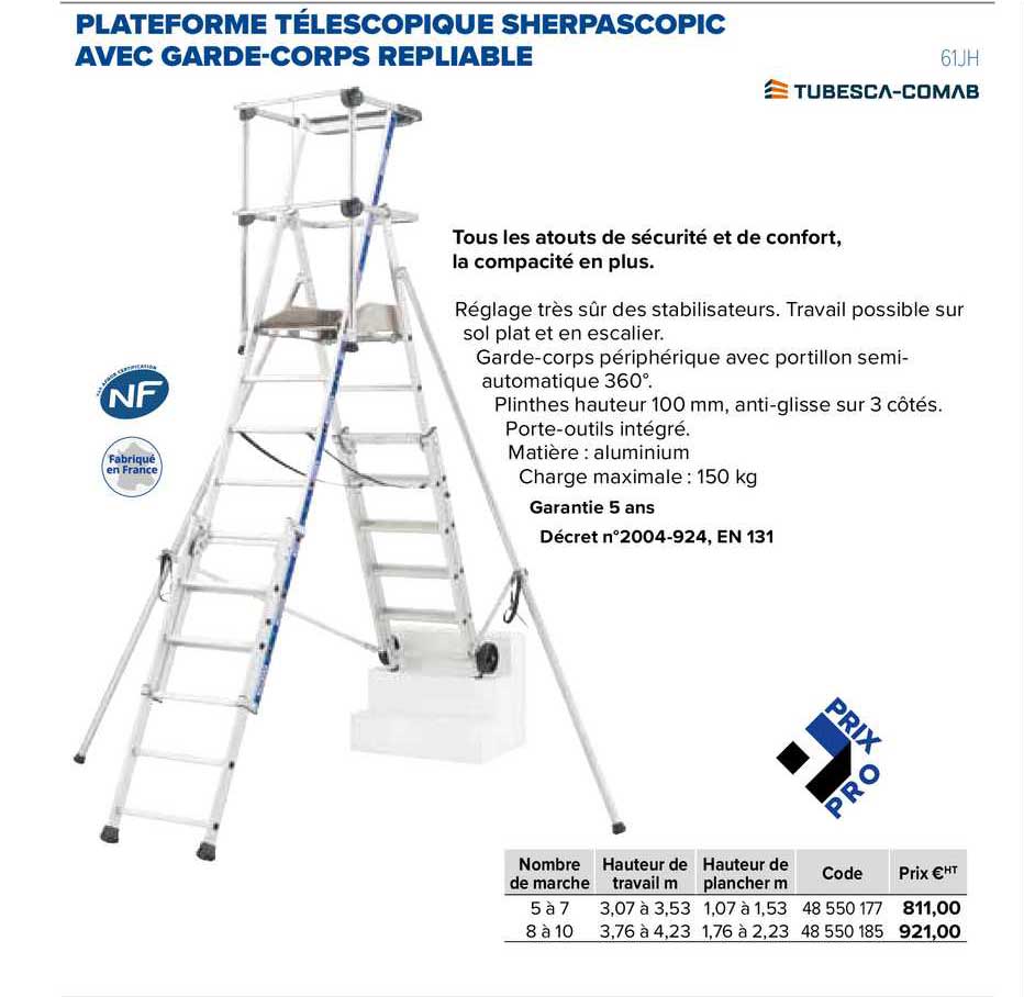 Plateforme Télescopique Sherpascopic Avec Garde-corps Repliable