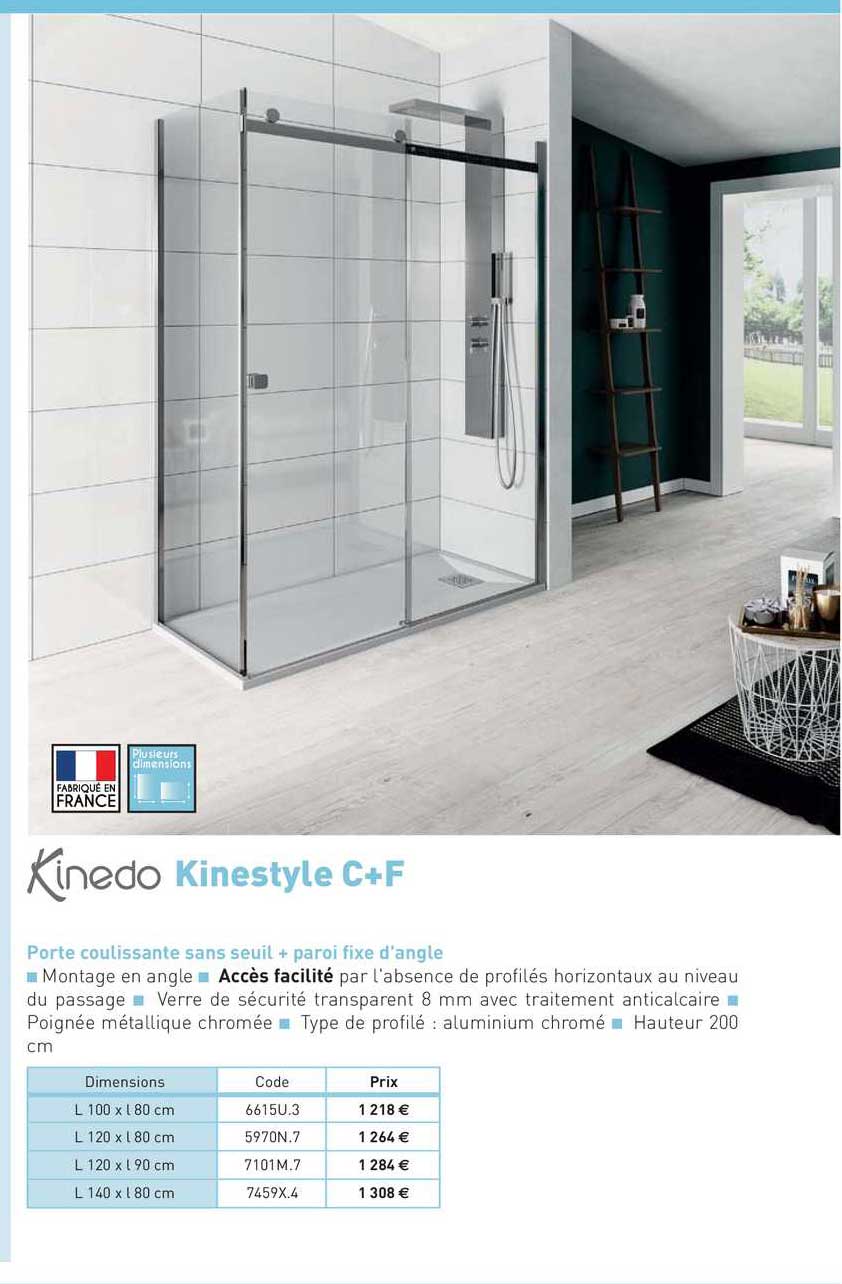 porte coulissante sans seuil + paroi fixe d'angle kinestyle c+f kinedo