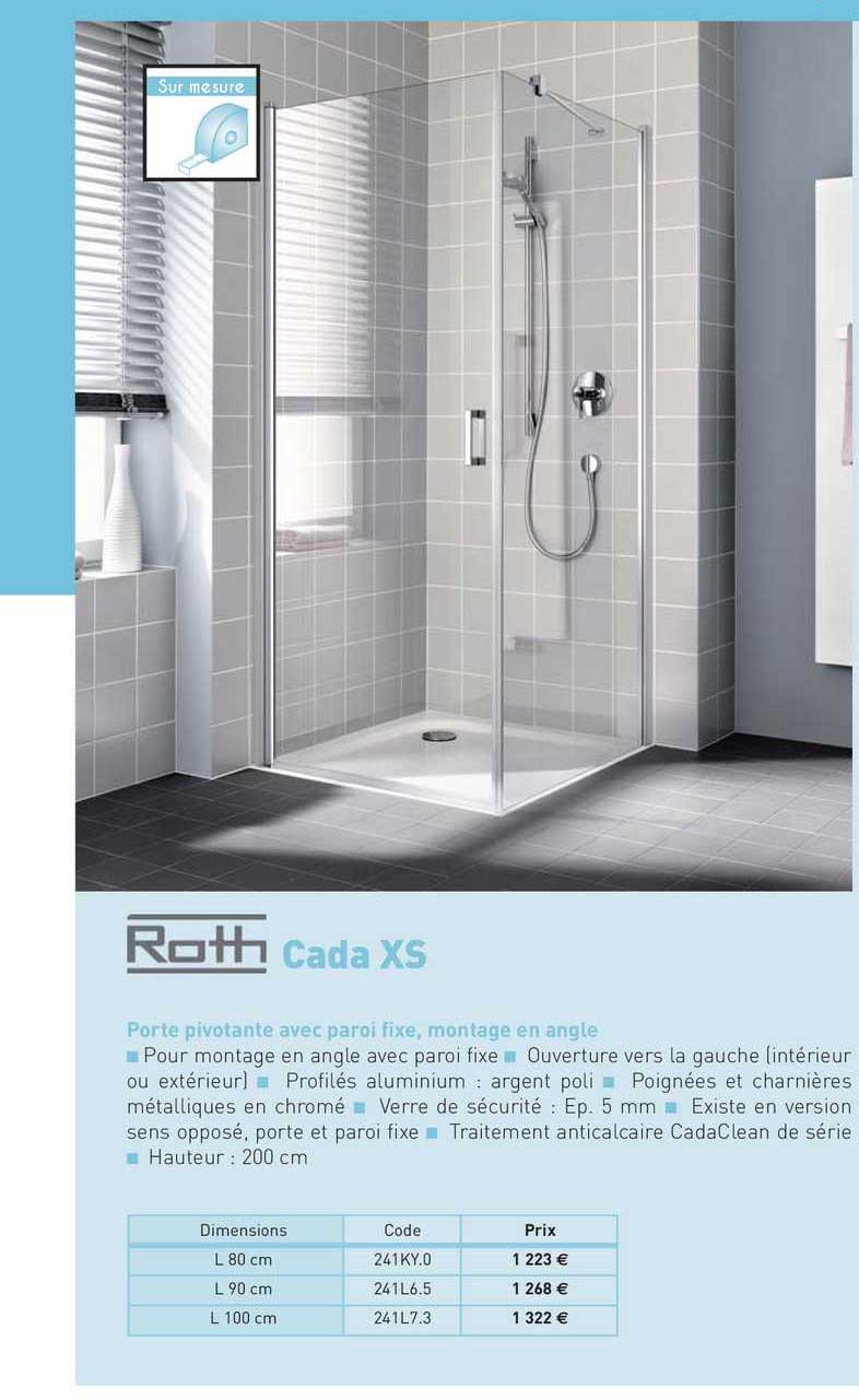 porte pivotante avec paroi fixe, montage en angle cada xs