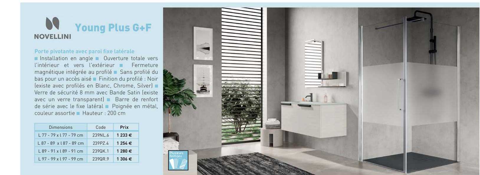 porte pivotante avec paroi fixe latérale young plus g+f novellini