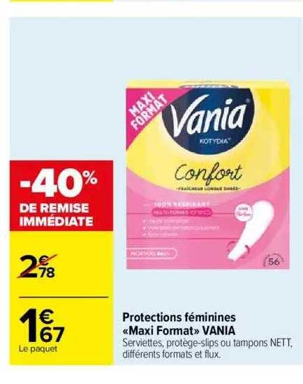 protections féminines «maxi format» vania