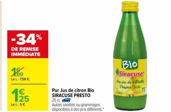Pur Jus De Citron Bio Siracuse Presto