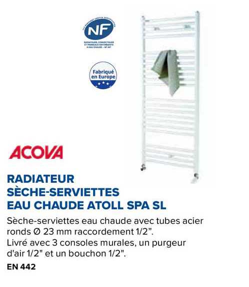 Radiateur Seche-Serviettes Eau Chaude Atoll Spa Sl