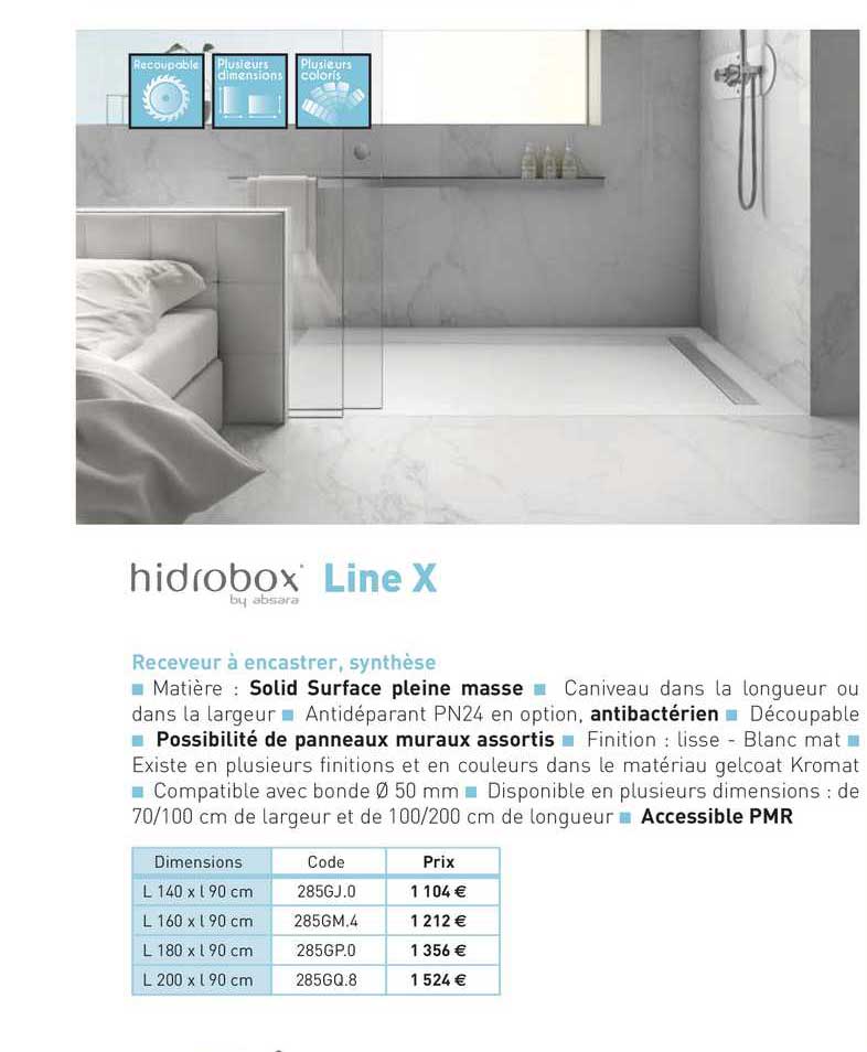 receveur à encastrer, synthèse line x hidrobox