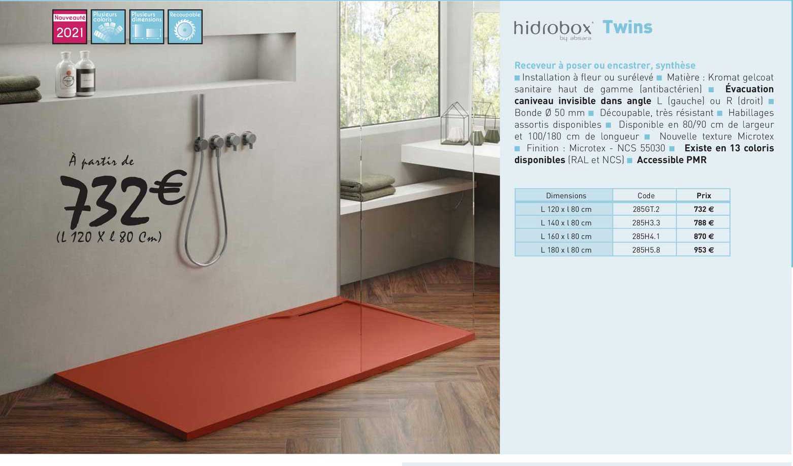 receveur à poser ou encastrer, synthèse twins hidrobox