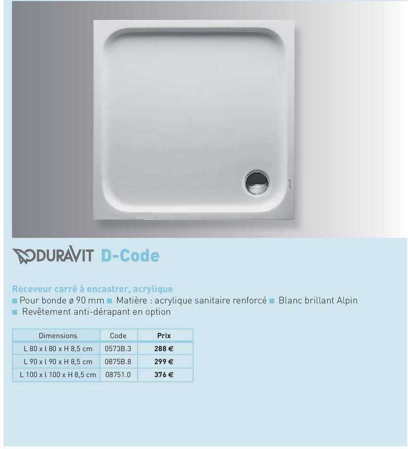 receveur carré à encastrer, acrylique d-code duravit