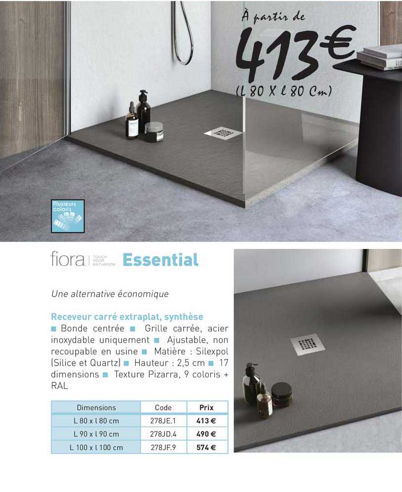 receveur carré extraplat, synthèse essential fiora