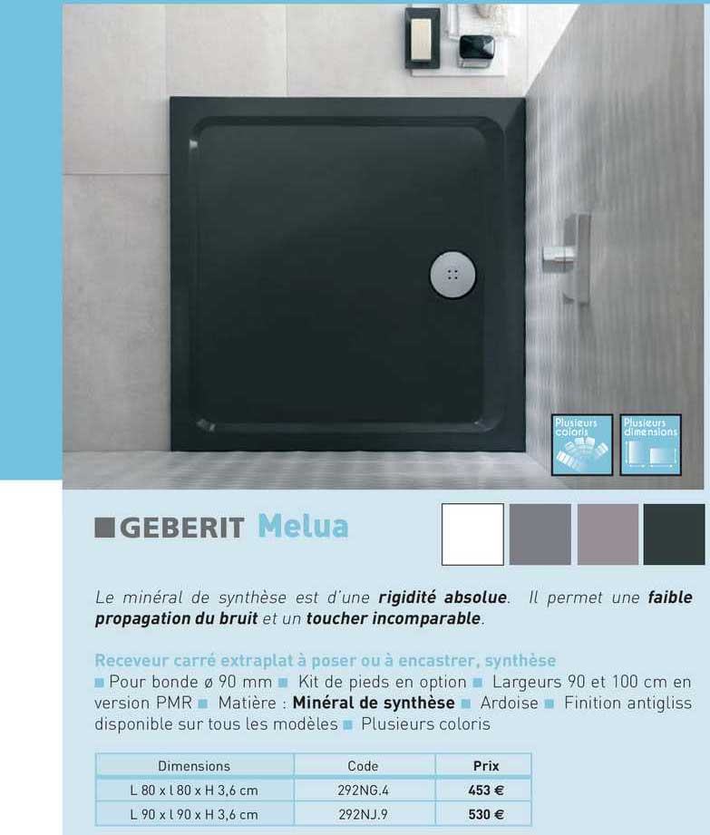 receveur carré extraplat à poser ou à encastrer, synthèse melua geberit