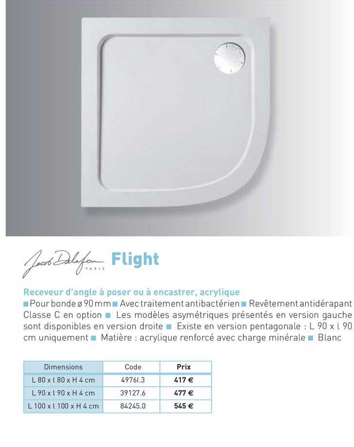 receveur d'angle à poser ou à encastrer, acrylique flight jacob delafon