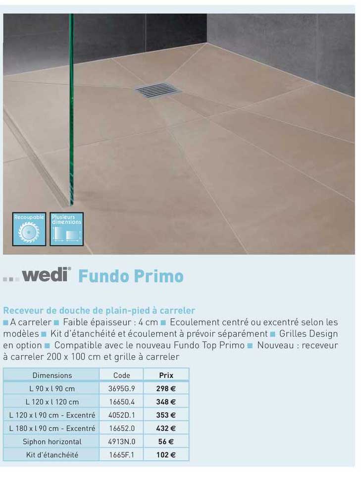 receveur de douche de plain-pied à carreler fundo primo wedi