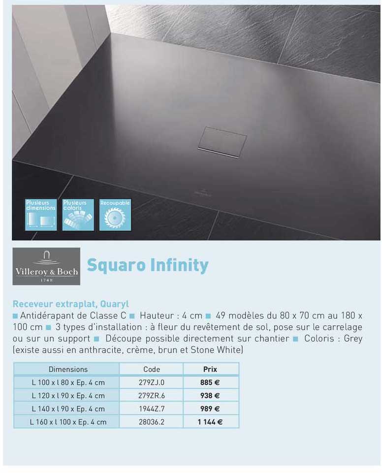 receveur extraplat, quaryl squaro infinity