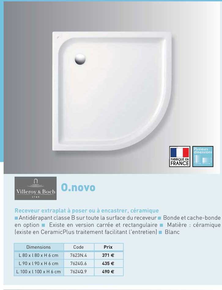 receveur extraplat à poser ou à encastrer, céramique o.novo villeroy & boch