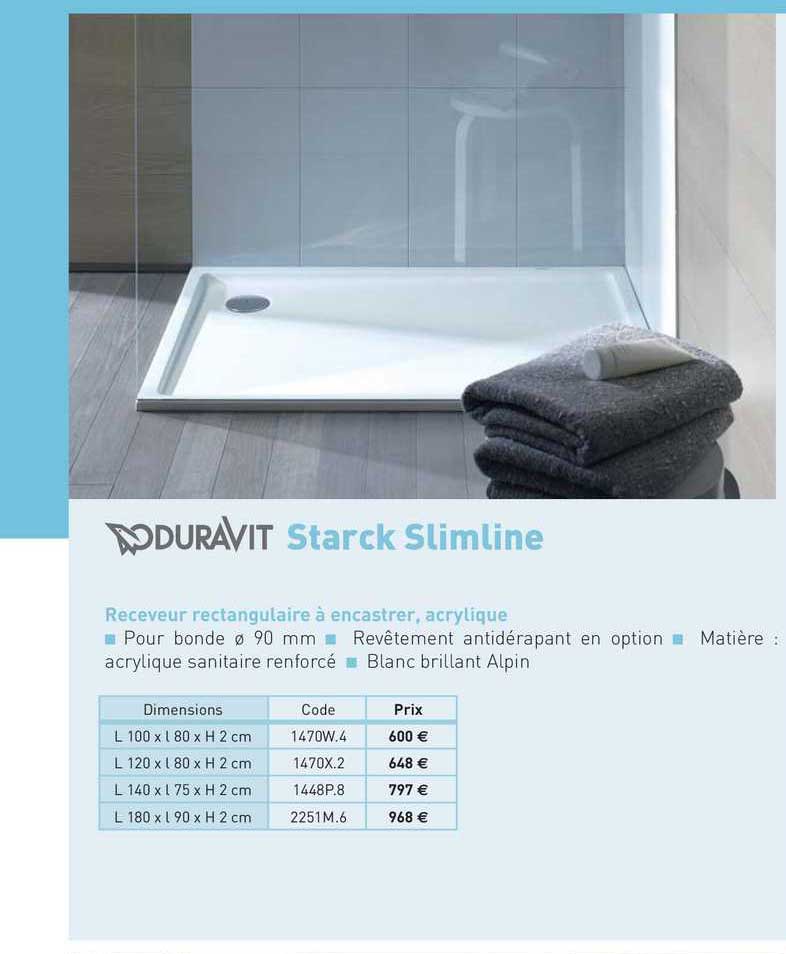 Receveur Rectangulaire à Encastrer, Acrylique Starck Slimline Duravit