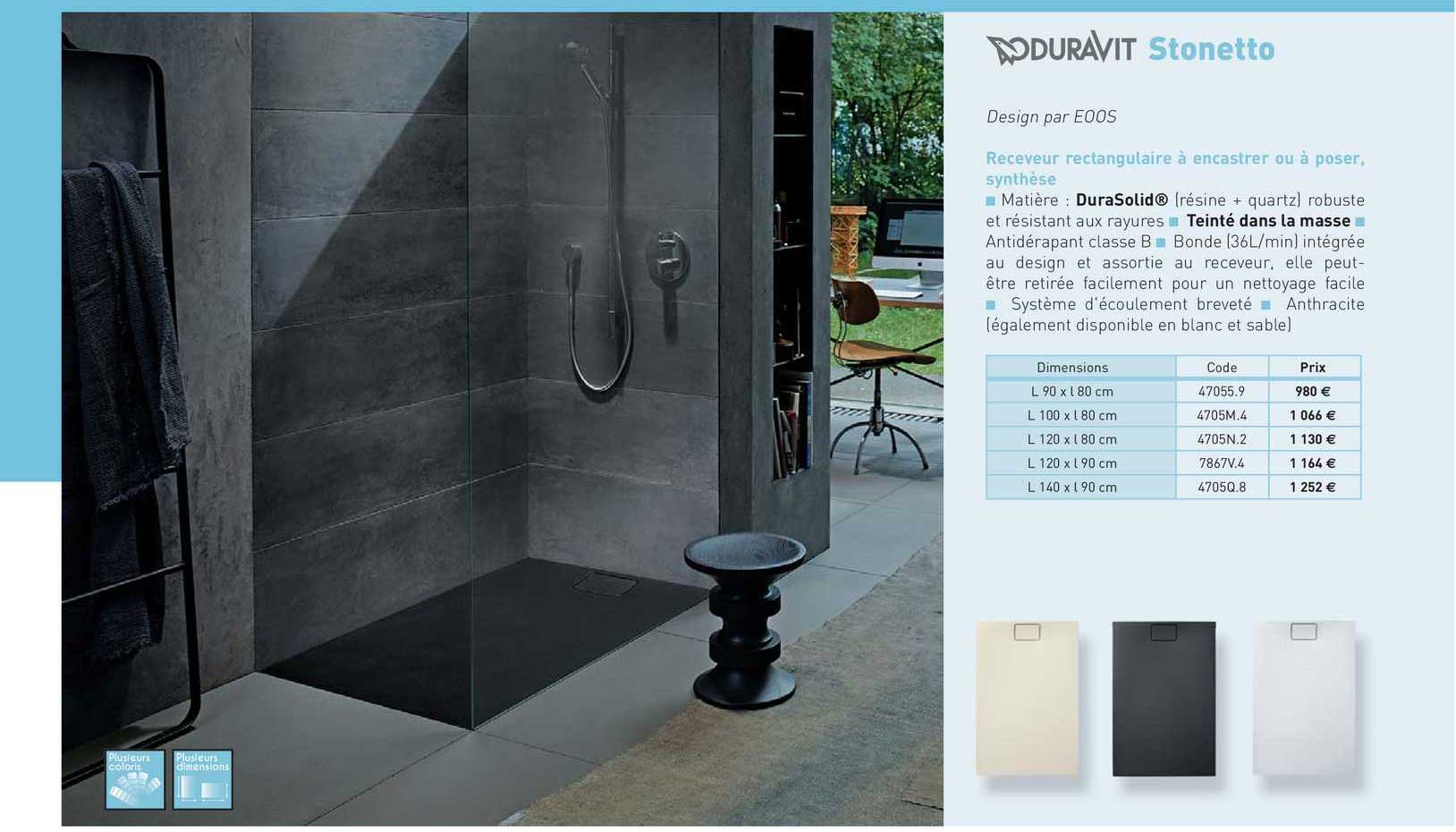 receveur rectangulaire à encastrer ou à poser, synthèse stonetto duravit
