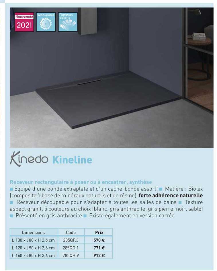 receveur rectangulaire à poser ou à encastrer, synthèse kineline kinedo