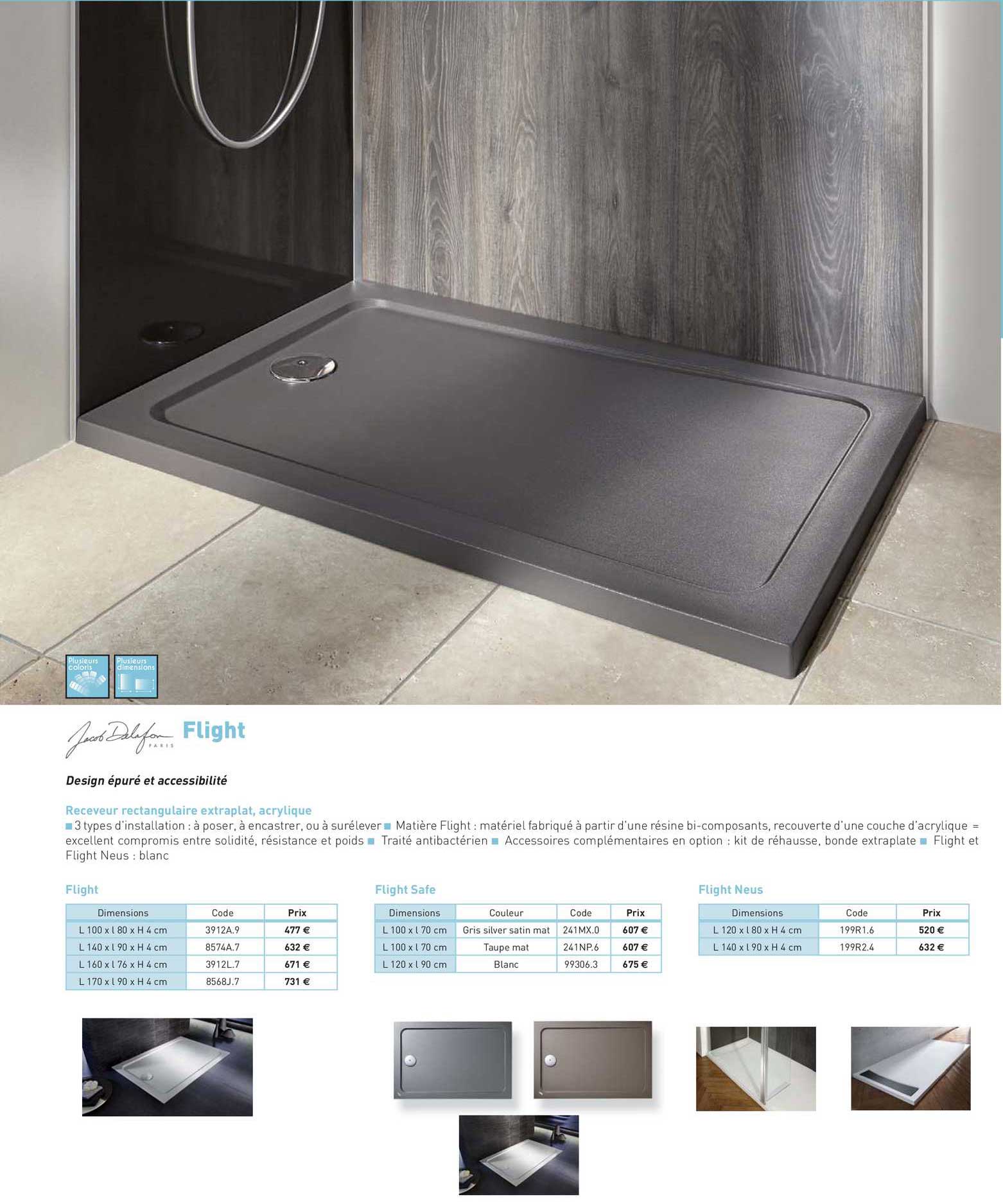 receveur rectangulaire extraplat, acrylique flight jacob delafon