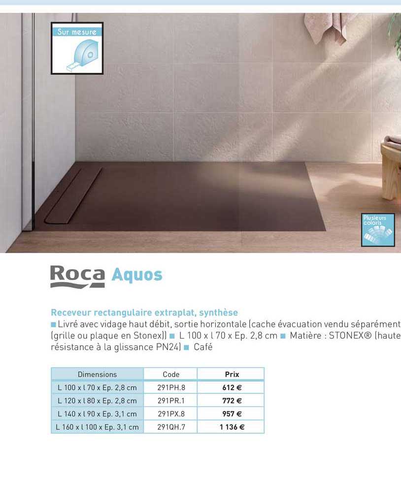 receveur rectangulaire extraplat, synthèse aquos roca