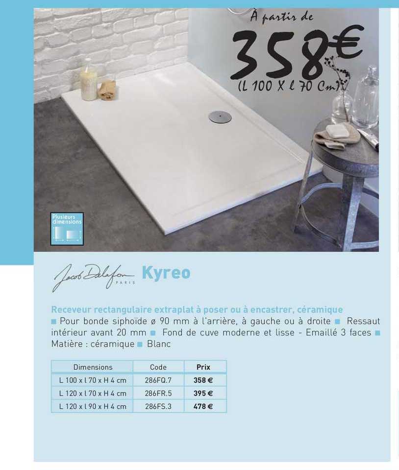 receveur rectangulaire extraplat à poser ou à encastrer, céramique kyreo