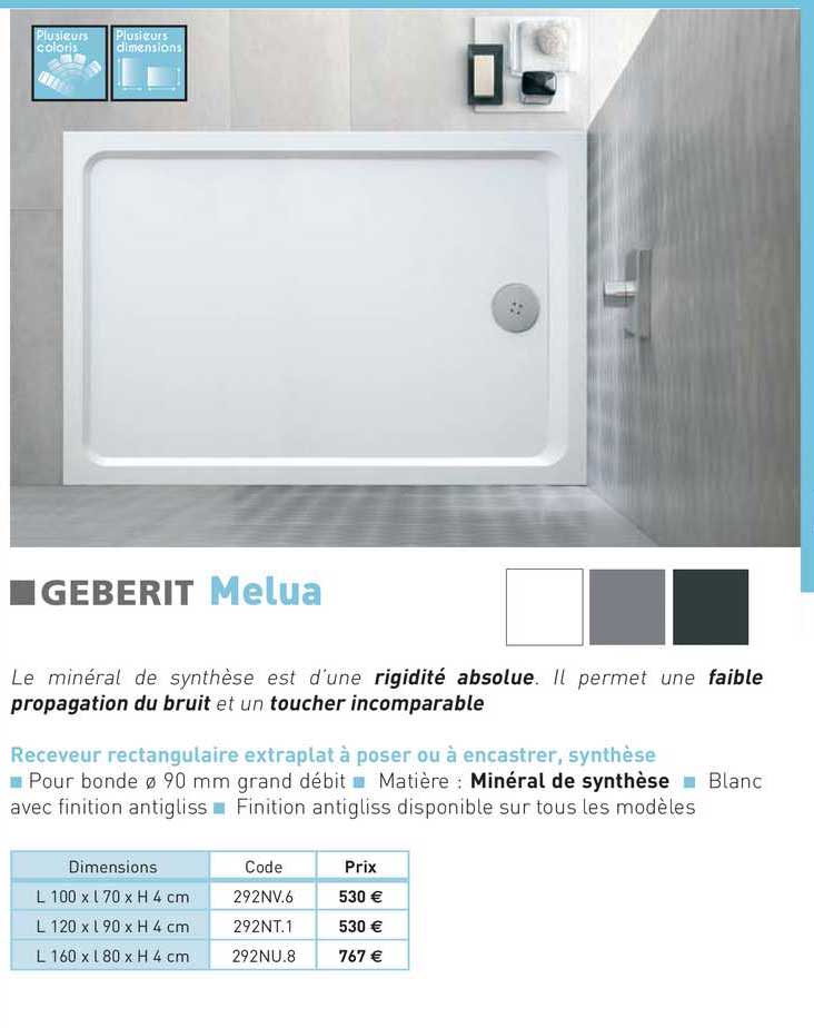 receveur rectangulaire extraplat à poser ou à encastrer, synthèse melua geberit