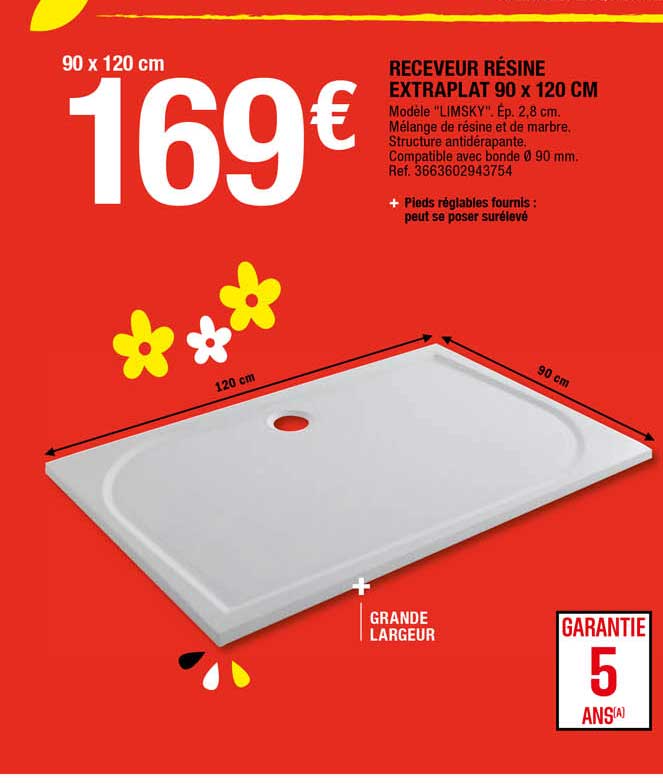 receveur résine extraplat 90 x 120 cm
