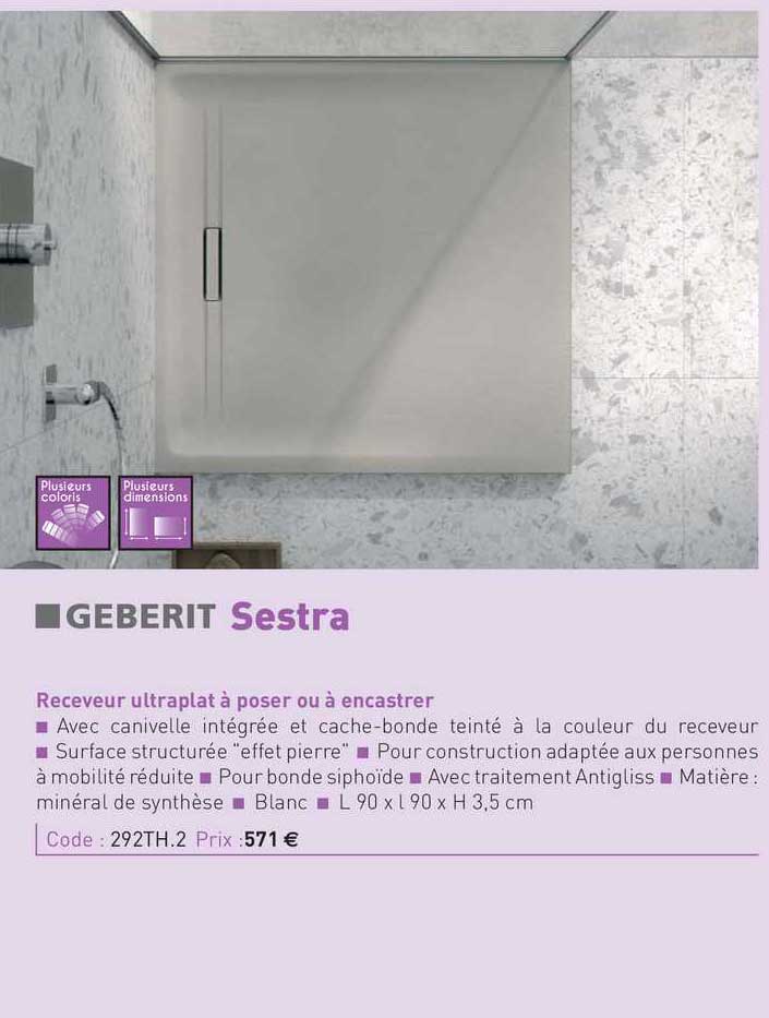 receveur ultraplat à poser ou à encastrer sestra geberit