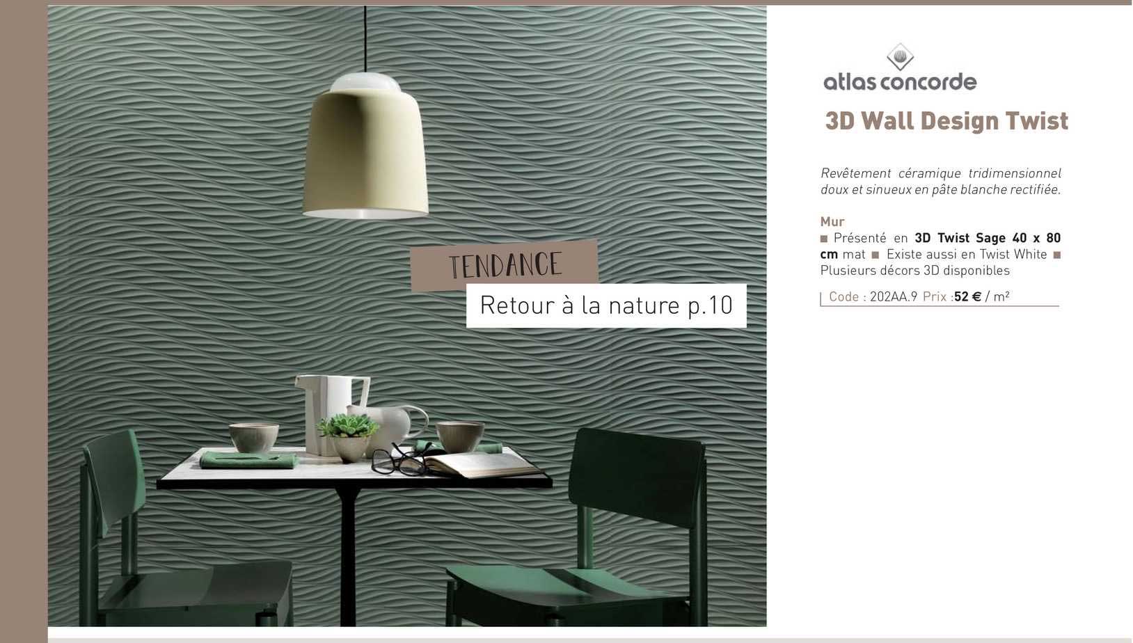 revêtement céramique tridimensionnel doux et sinueux en pâte blanche rectifiée 3d wall design twist atlas concorde