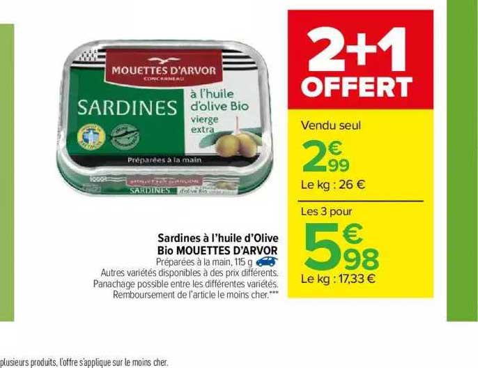 sardines à l'huile d'olive bio mouettes d'arvor