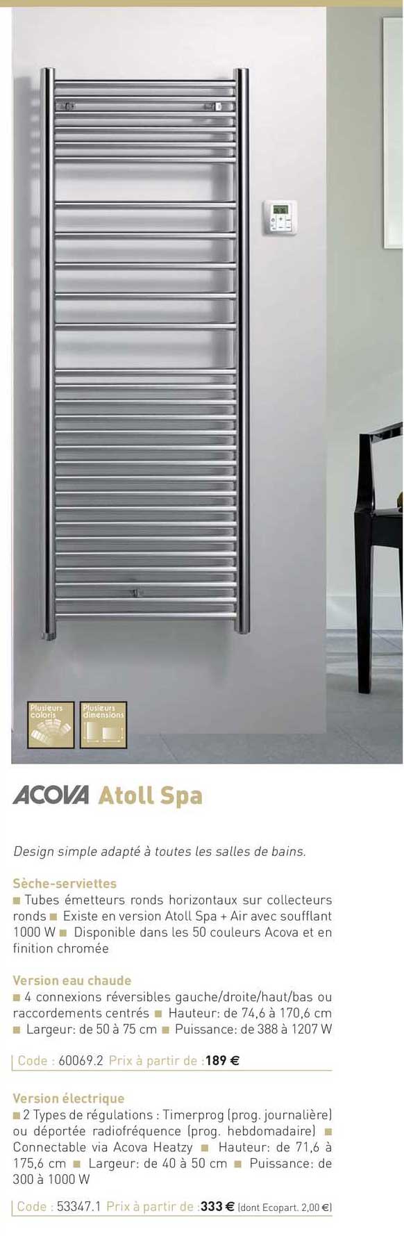 sèche-serviettes, version eau chaude, version électrique atoll spa acova