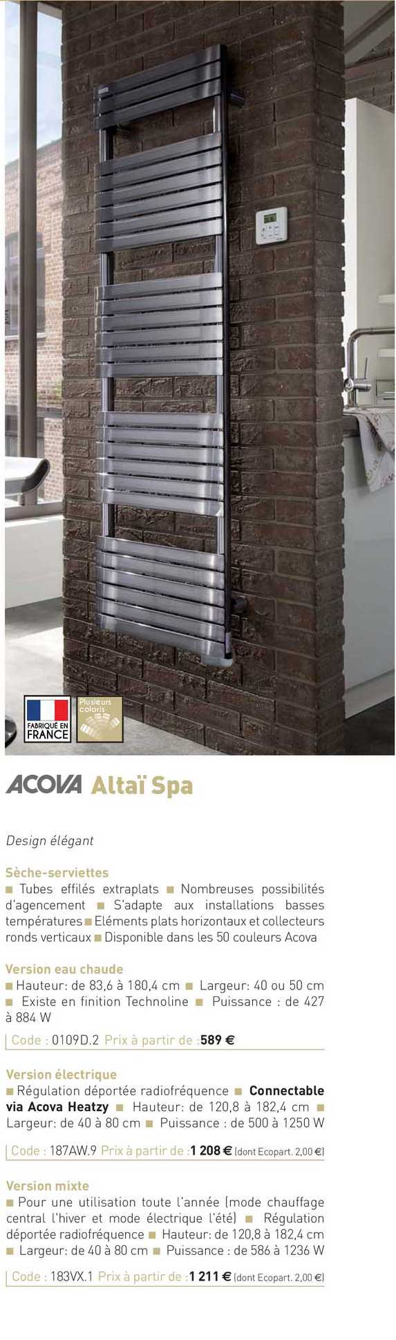 sèche-serviettes altaï spa acova