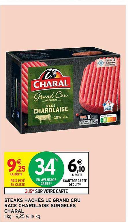 Steaks Hachés Le Grand Cru Race Charolaise Surgelés Charal