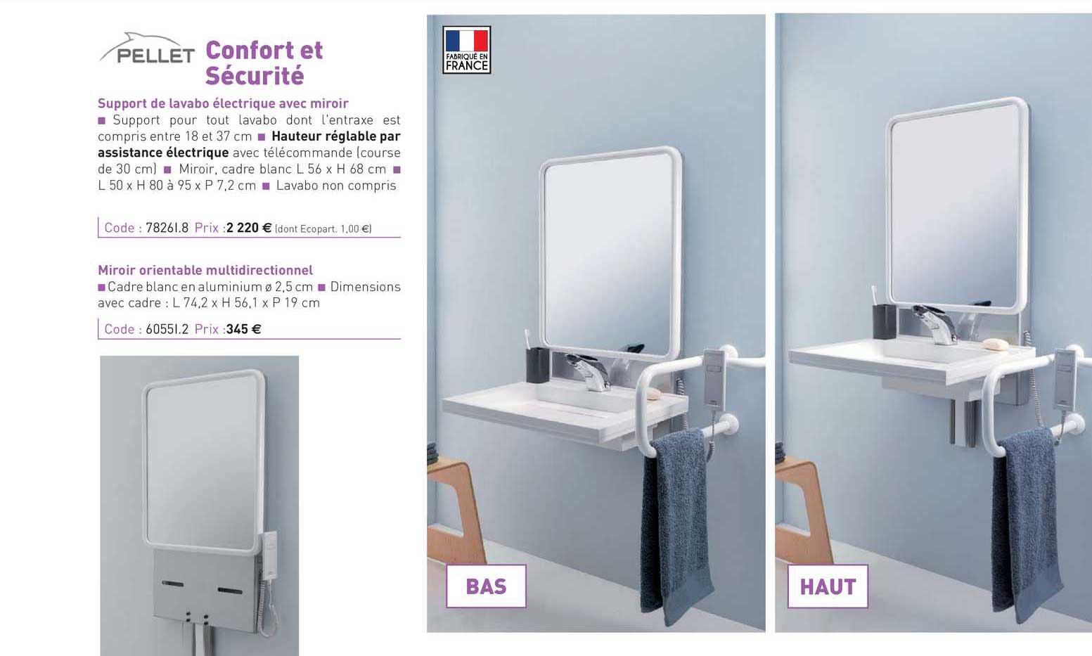 support de lavabo électrique avec miroir, miroir orientable multidirectionnel confort et sécurité pellet