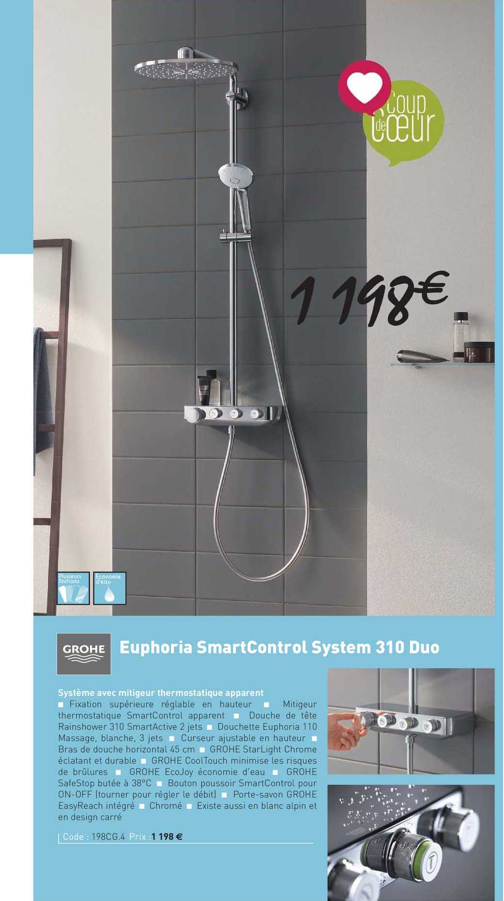 Système Avec Mitigeur Thermostatique Apparent Euphoria Smartcontrol System 310 Duo Grohe