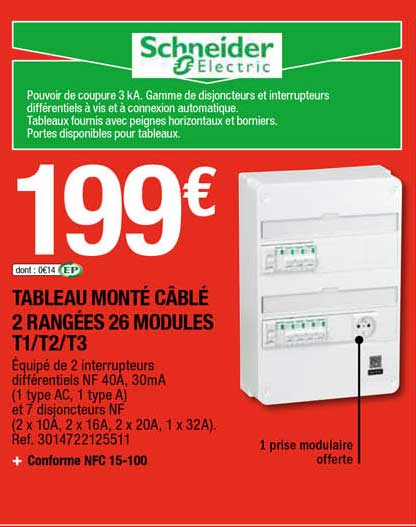 Tableau Monte Cable 2 Rangees 26 Modules T1-T2-T3