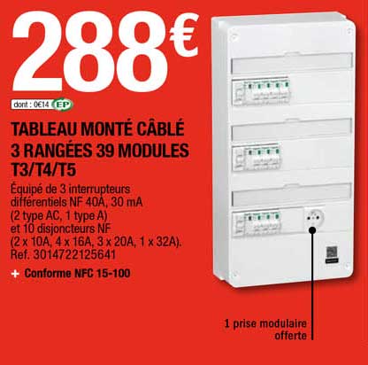 Tableau Monte Cable 3 Rangees 39 Modules T3-T4-T5