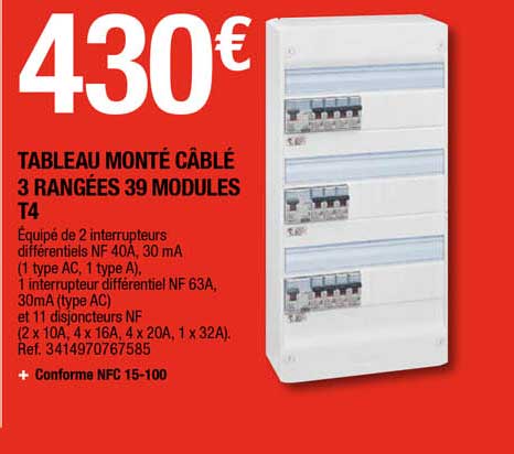 Tableau Monte Cable 3 Rangees 39 Modules T4