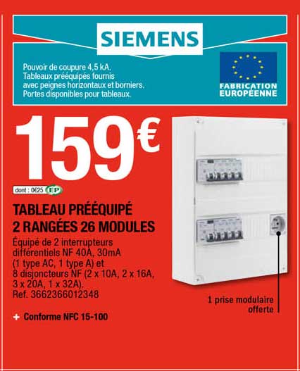 Tableau Preequipe 2 Rangees 26 Modules