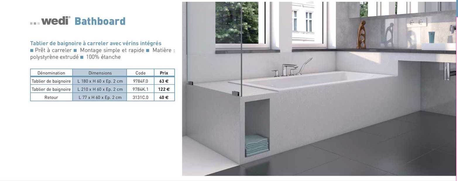 tablier de  baignoire à carreler avec vérins intégrés bathboard wedi