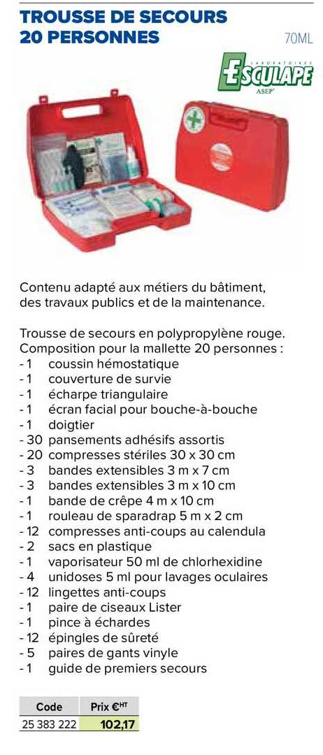 trousse de secours 20 personnes esculape