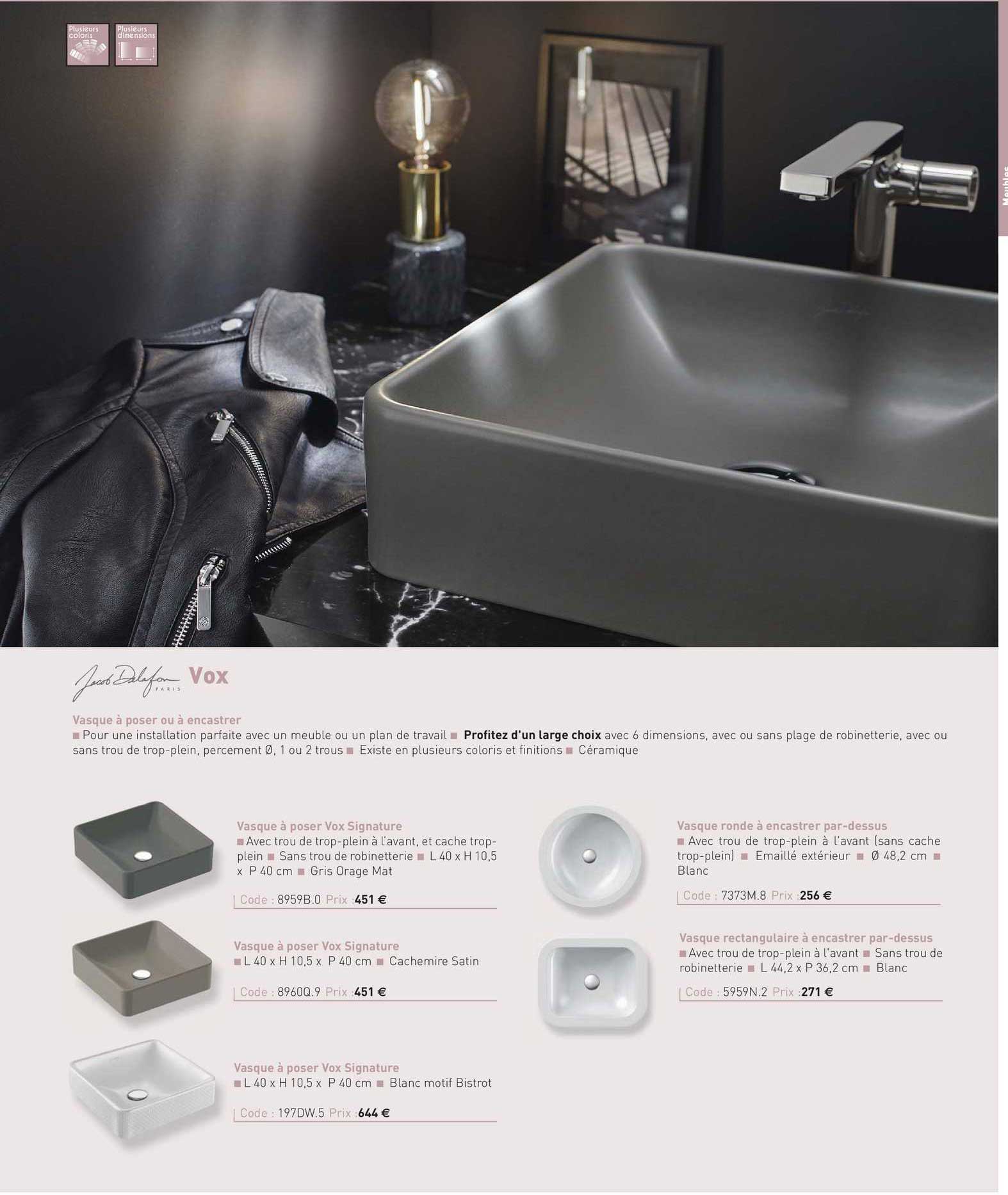 vasque à poser à encastrer jacob delafon vox