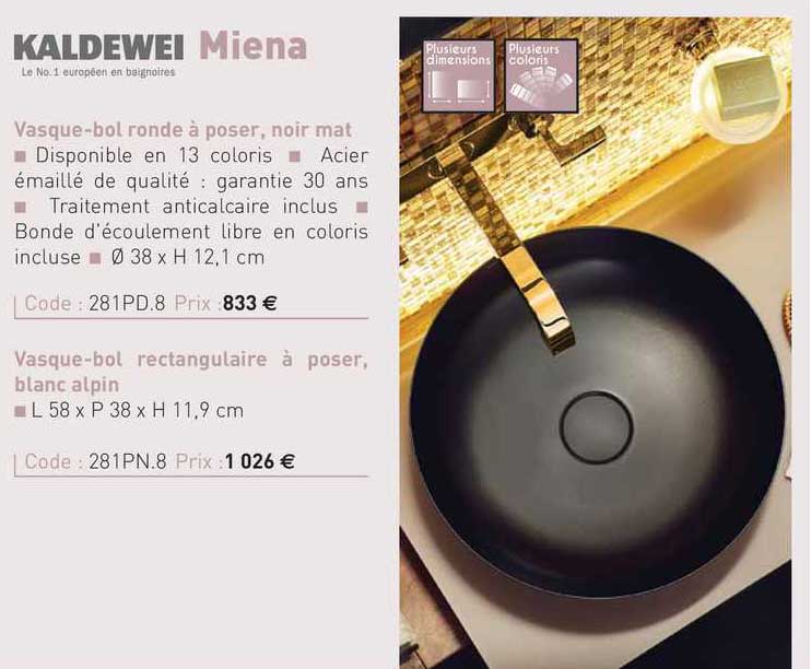 vasque-bol ronde à poser, noir mat miena kaldewei