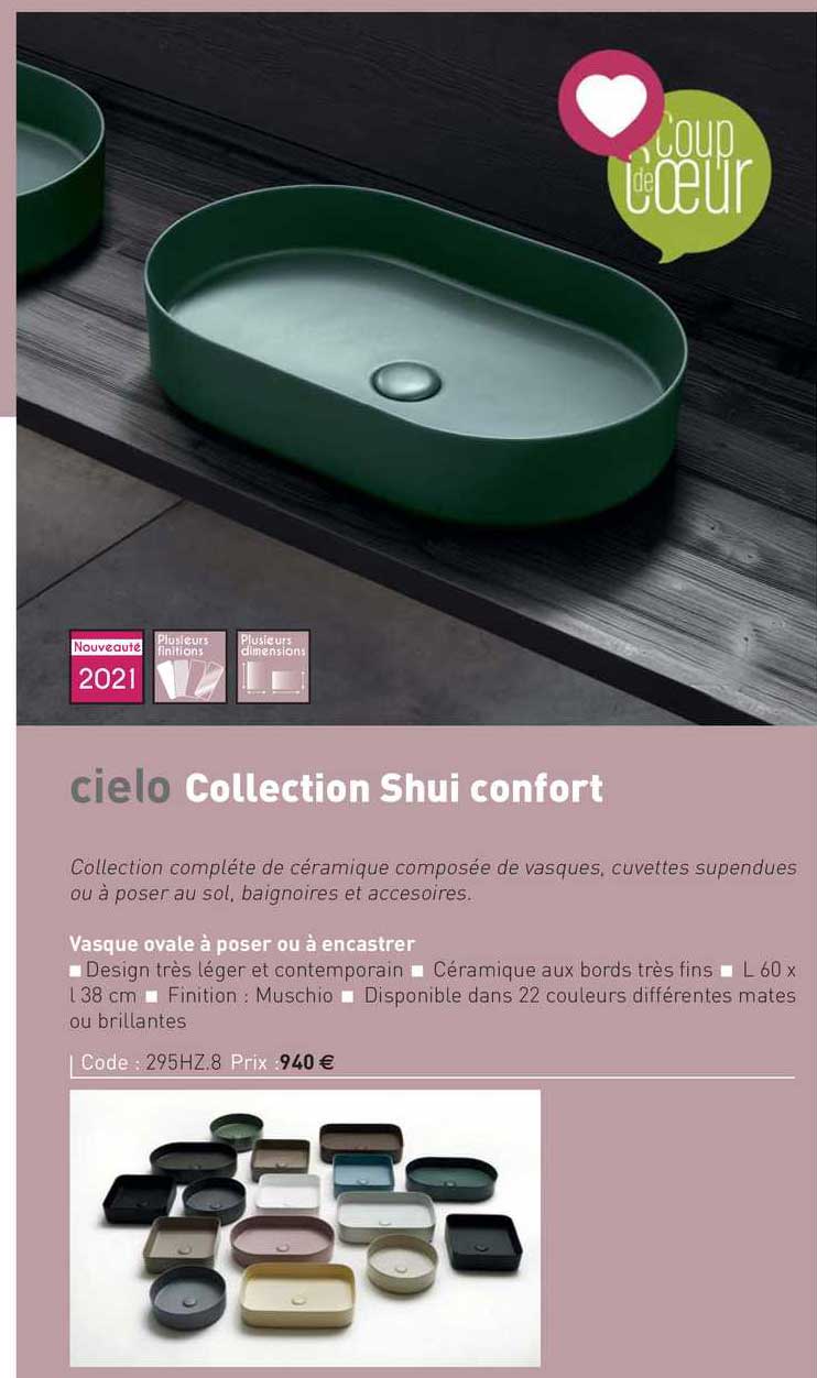 vasque ovale à poser ou à encastrer collection shui confort cielo