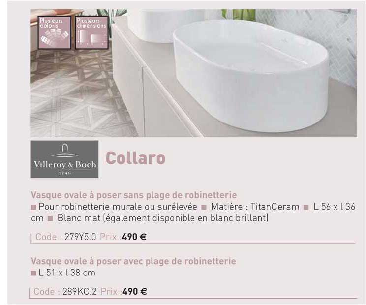 vasque ovale à poser sans plage de robinetterie collaro villeroy & boch
