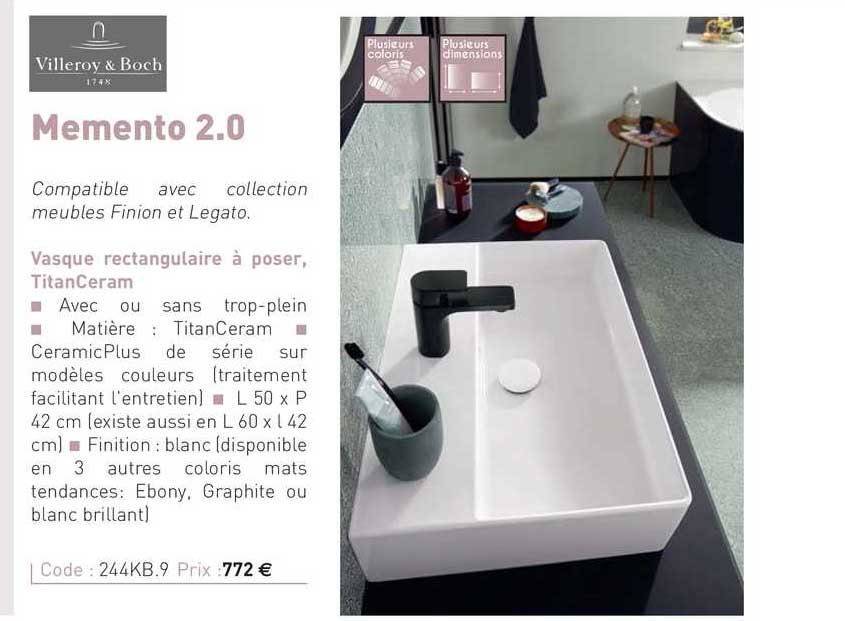 vasque rectangulaire à poser, titanceram memento 2.0 villeroy & boch