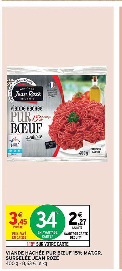viande hachée pur boeuf 15% mat. gr. surgelée jean rozé