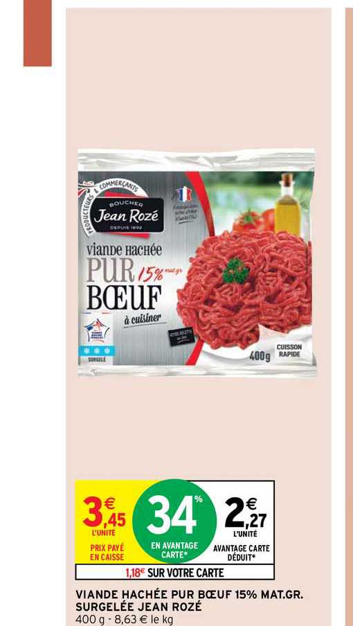 viande hachée pur boeuf 15% mat.gr. surgelée jean rozé