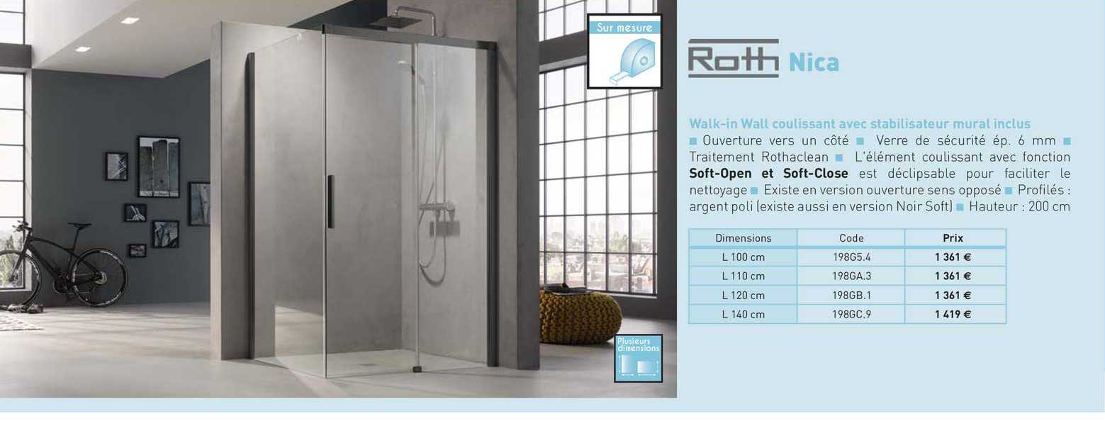 walk-in wall coulissant avec stabilisateur mural inclus nica