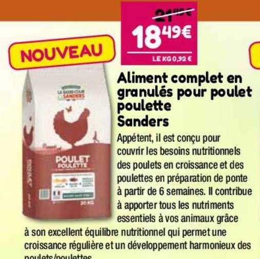 aliment complet en granulés pour poulet poulette sanders